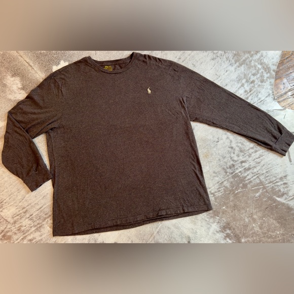 POLO RALPH LAUREN Men’s Heather Brown Custom Fit Long Sleeve Tee T-Shirt - Picture 4 of 16